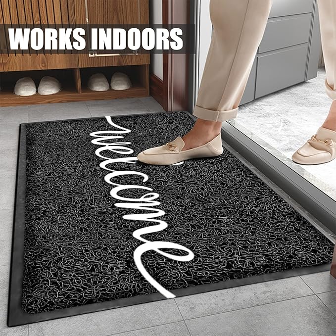 Door Mat, Welcome Mats Outdoor, Front Door Mat for Outside Entry, Doormat Outdoor/Indoor Entrance, Front Door Rugs for Entryway Indoor, for Entryway, High Traffic Areas (32"x20", Black)