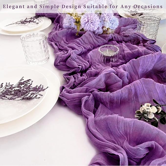 6 Pack Purple Cheesecloth Table Runner 10FT Boho Fabric Rustic Cheese Cloth Table Runner for Wedding Bridal Shower Baby Shower Gauze Sheer Birthday Party Table Decorations 20 x 120 Inch Long