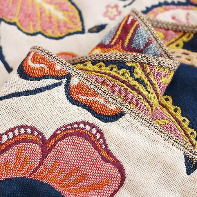 Boho Muslin Blanket for Adults 6-Layer Gauze 80 x 90 Inches Soft Cozy 100% Cotton Summer Cooling Blanket Floral Farmhouse Home Decor Sofa Bed Coverlet Both Sides (Boho Floral, 80 x 90 in)