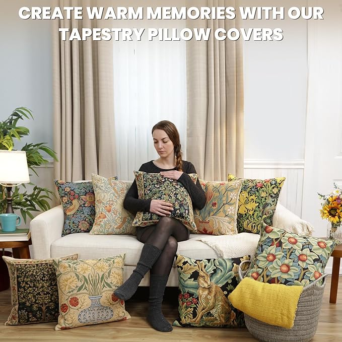 Charlotte Home Furnishings Throw Pillow Covers, Decorative Boho Pillow Covers for Couch, Living Room, Black Tree Square Cushion Cases 18x18 in, European Cotton Jacquard Woven for Cozy Bedroom Decor