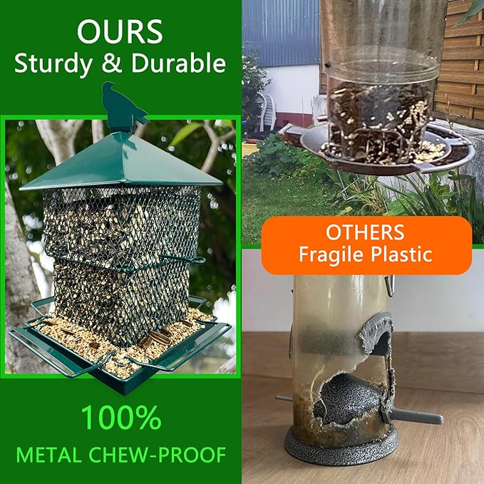 Bird Feeders for Outdoors, 6.5lb Large Capacity, Heavy Duty Metal Bird Feeder, Supports Cardinal, Finch, Blue Jay and Wild Birds(Green)