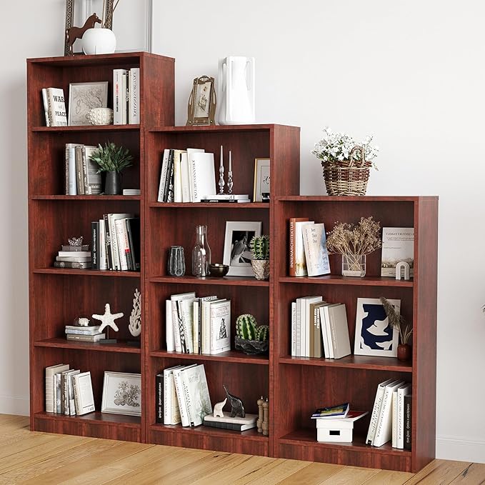 Bookshelf, Open Modern Bookshelf, 3 Shelf Bookcase with Freestanding Display Storage, Wooden Book Shelf for Bedroom, Living Room, Dinning Room, Office, Brown