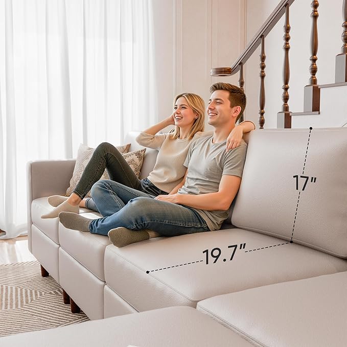 118.5" Faux Leather Modular Sectional Sofa, L Shaped Couch Set for Living Room, 7-Seater Comfy Cloud Couches with Storage Seat Whitesand