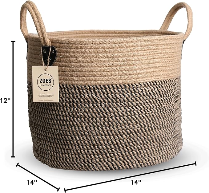 14"x12" Natural Jute Rope Woven Storage Basket with Handles for Plant, Blankets,Toys,Clothes,Shoes - Living Room Home Decor,Multifunctional Basket for Organizer,Picnic,Artificial Tree