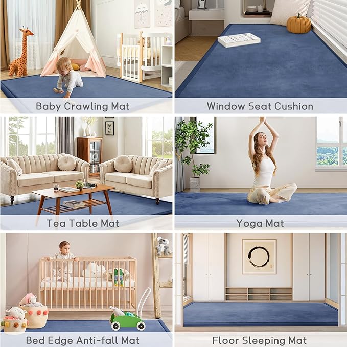 Baby Play Mat for Floor Tummy Time Mat Nursery Rug Muscle Mat Area Rug Playroom Rug Tatami Mat 4'11x3'28" Memory Foam 1.3" Thick Crawling Mat for Babies,Toddlers, Infants, Kids,Floor Mat(Blue)