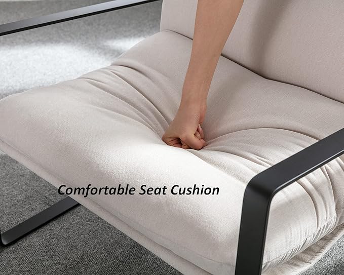 DUOMAY Mid-Century Accent Chair Armchair, Comfy Linen Fabric Leisure Chair Lazy Chair with Metal Leg for Living Room Bedroom Office Apartment, White