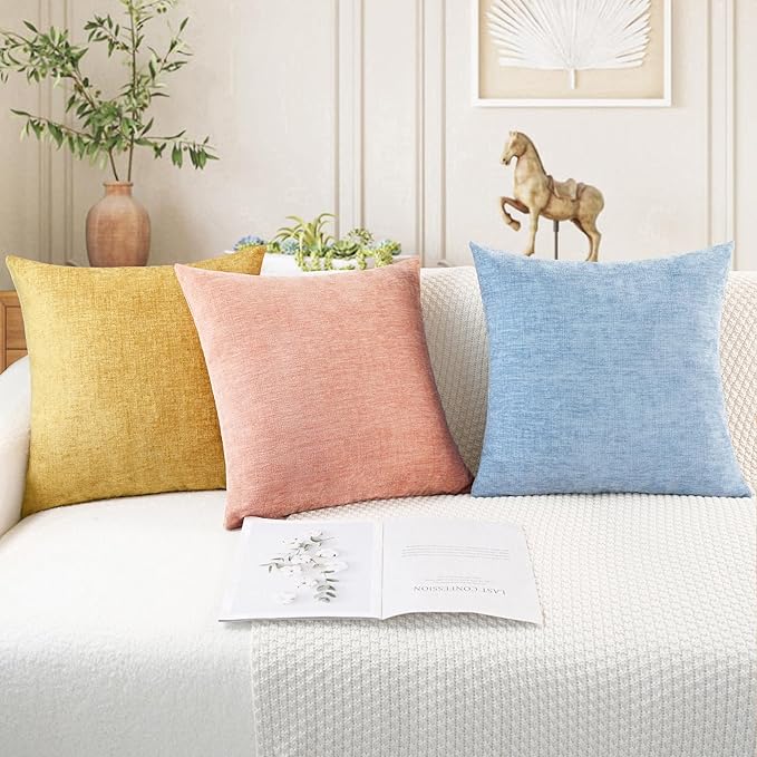 CaliTime Throw Pillow Covers Decorative 12 X 20 Inches Pack of 2 Cozy Chenille Cushion Cases for Couch Sofa Bed Living Room Home Gold