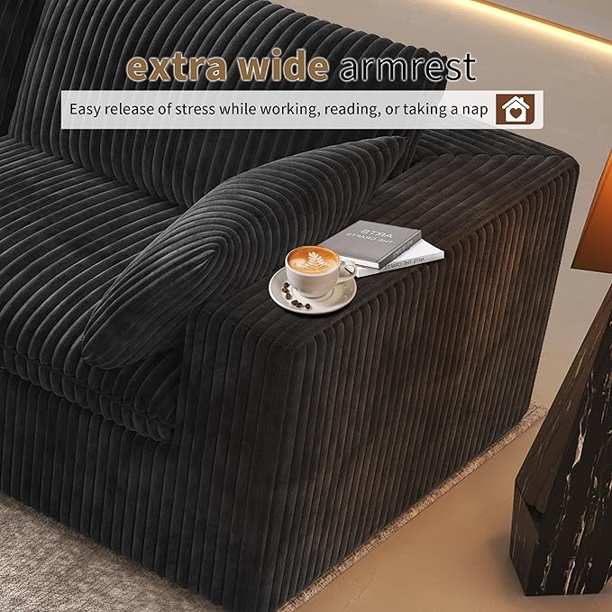 157.5" 4-Seater Cloud Sofa,Modular Sectional Couch,Modern Deep Seat Upholstered Couches with Plush Corduroy Fabric for Living Room Furniture,Bedroom and Apartment,No Assembly Required,Black
