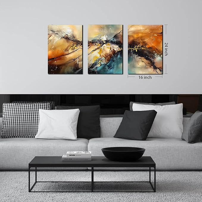 Abstract Wall Canvas Art for Living Room - Modern Art Work for Office Walls - 3 Piece Pictures Wall Art Size 16" x 24"