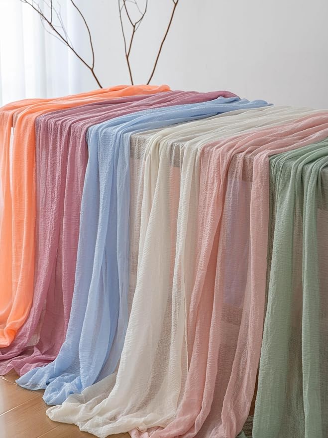 6pcs Ivory Gauze Rustic Cheesecloth Table Runner 120 Inch 10 FT for Wedding Baby Shower Bridal Shower Birthday Engagement Garden Outdoor Party Long Sheer Boho Decorations