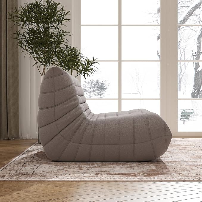 Bean Bag Chair for Adults, Oversized Loveseat Fireside Chair Comfy Lazy Floor Sofa, 2 Seater Lazy Sofa Couch Memory Foam Bean Bag for Living Room, Bedroom Apartment Office (Grey)