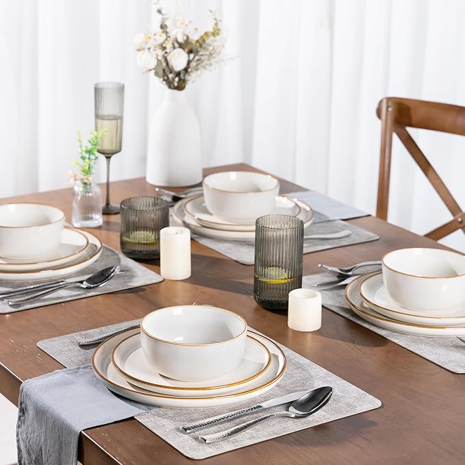 GBHOME Ceramic Dinnerware Sets for 6, 18 Pieces Stoneware Plates and Bowls Sets, Scratch Resistant Dishes, Dishwasher & Microwave Safe, Reactive Glaze-White