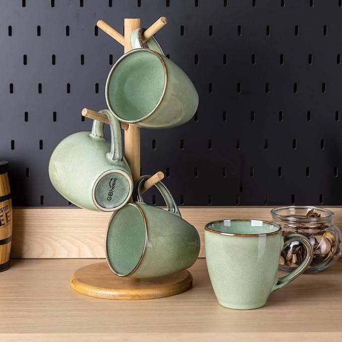 GBHOME Ceramic Coffee Mugs Set of 4, 12oz Stoneware Coffee Mugs Set For Dad Mom Women MEN, Light Weight Ceramic Coffee Cups for Latte/Tea/Beer/Hot Cocoa, Dishwasher & Microwave Safe, Pastel Green