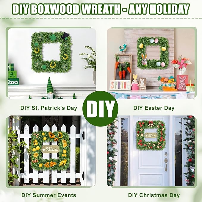 Artgar 22Inch Boxwood Wreath, Spring Wreaths for Front Door, Realistic Green Square Boxwood Wreath for Year-Round Decor, Artificial Summer Wreaths for Wedding Farmhouse Indoor/Outdoor Porch Decor