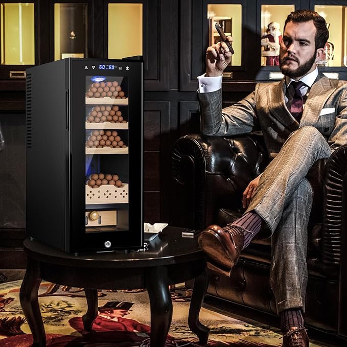 Electric Humidor for Cigars, 35L 250 Counts Large Capacity Thermostatic Desktop Humidor Cabinet with Digital LED Screen, Safety Lock,Smart Humidity & Temp Control, Gifts for Men