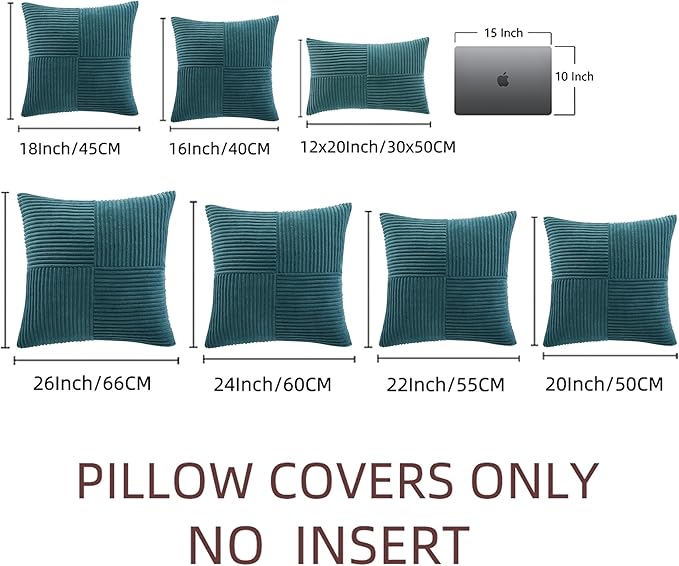 Fancy Homi 2 Packs Teal Big Decorative Throw Pillow Covers 24x24 Inch for Living Room Couch Bed, Rustic Farmhouse Boho Home Decor, Soft Corss Corduroy Patchwork Accent Square Cushion Case 60x60 cm