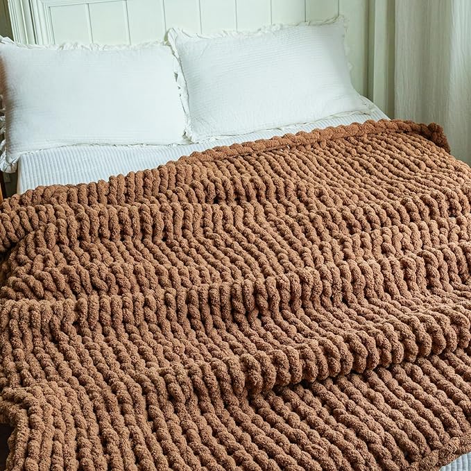 Chunky Knit Blanket - Luxury Soft Cozy 60 * 80 Throw Blanket,100% Woven Blanket Rope Knot Throw Blanket for Couch, Sofa, Home Decor, Gift - Machine Washable(Brown)