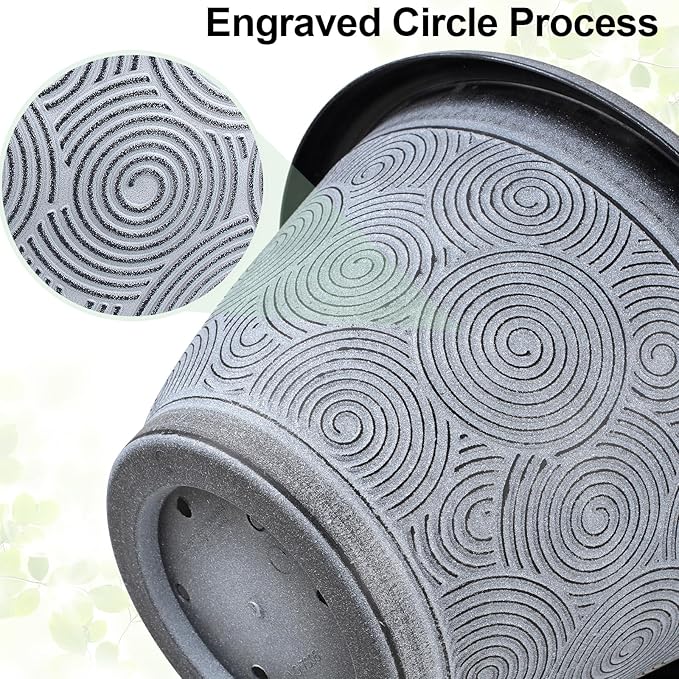 14 Inch Large Planter Pot for Plants Indoor Outdoor, 4 Pack Plastic Flower Pots with Drainage Hole & Tray, Modern Decorative Garden Pot with Saucer, Plant Container for House