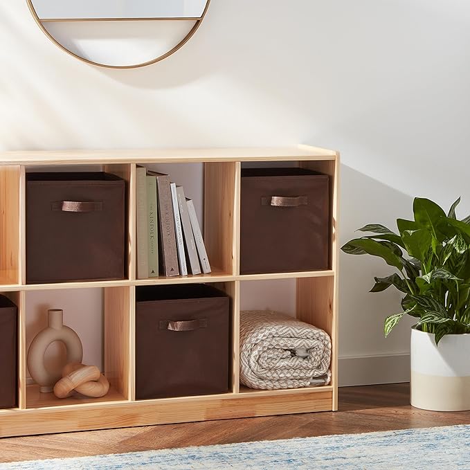 Amazon Basics Cube Organizer Storage Bins Handles, Collapsible Fabric, Pack of 6, 13"x13"x13", Brown