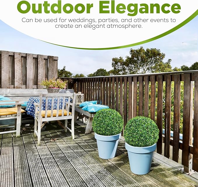 DRAY Premium 13" Faux Boxwood Balls – Set of 2 Artificial Topiary Spheres for Outdoor & Indoor Use – Realistic, UV-Resistant, Weatherproof Decorative Greenery – Check Measurements