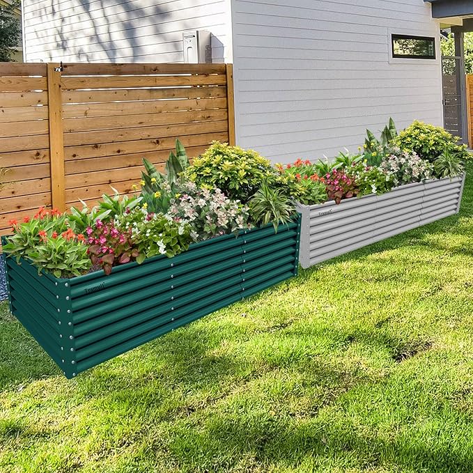 1 Pack 8x3x2FT Galvanized Raised Garden Bed Kit Retangular Metal Ground Planter Box Outdoor Bottomless Planter Raised Beds for Vegetables Flowers Herbs Fruits, Gray