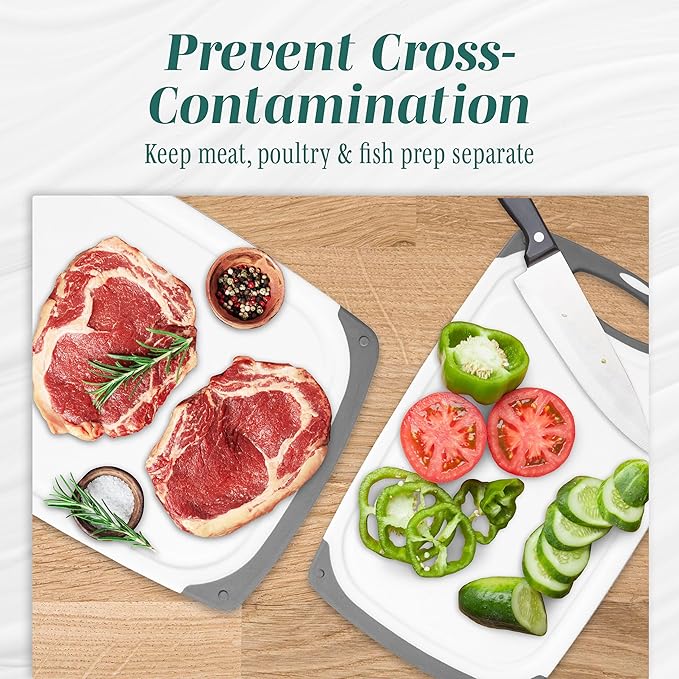 Cutting Boards for Kitchen - BPA-Free Chopping Board - Different Sizes & Non Slip Handles - Reversible, Large Cutting Board Set - Unique Gifts for Cooks Who Have Everything - 3-Pack Gray