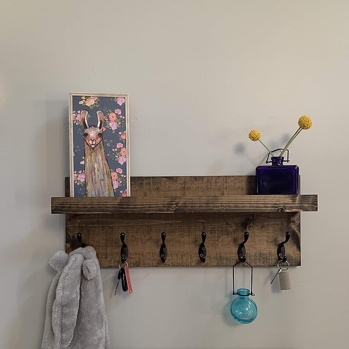 Coat Rack with Shelf Wall Mounted with Storage (Choose Your Length) Towel Rack Entryway Organizer Key Hooks (48" L (11 Hooks))