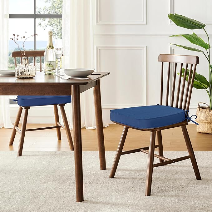 downluxe Chair Cushions for Dining Chairs, Waterproof Kitchen Chair Pads, Non-Slip Dining Seat Cushion with Ties, 17" x 16" x 2.5", Blue, 6 Pack
