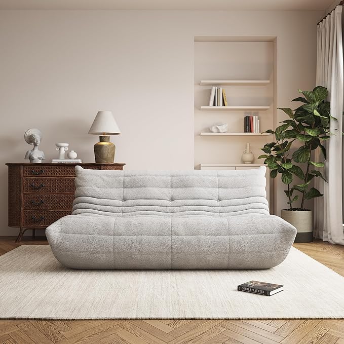 Bean Bag Chair, Oversized Bean Bag Chair for Living Room, Fireside Chair for Adults with Memory Foam Filled, Big Accent Lounge Floor Sofa for Reading, Relax, No Assembly Required. (Grey 3-Seater)