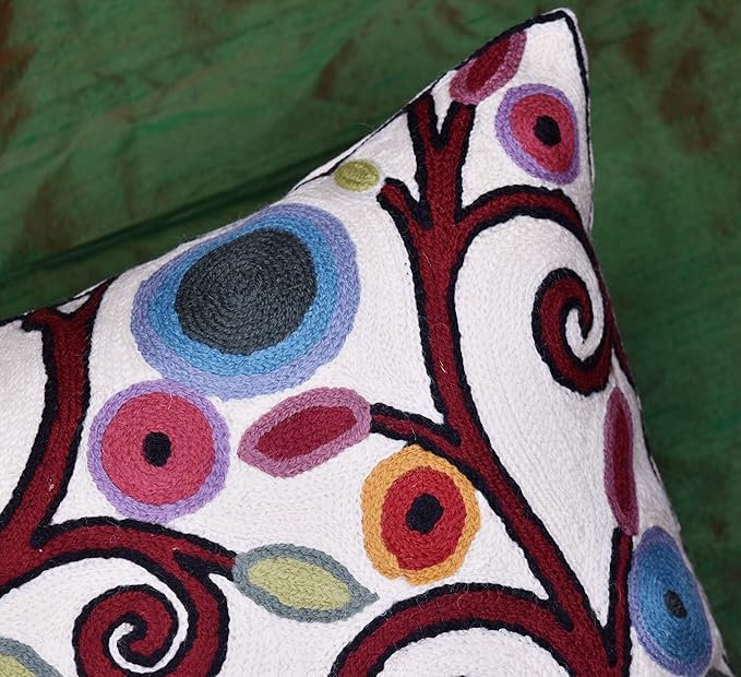 Cream Tree of Life Pillow Cover Birds White Floral Pillowcase Flower Accent Botanical Pillowsham Suzani Cushions Modern Plant Floral Cushion Hand Embroidered Wool Size 18x18