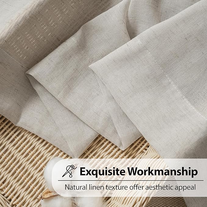 FMFUNCTEX Linen Sheer Curtains for Bedroom, Grey Curtains 84 inches Long for Living Room, Gray Farmhouse French Flax Blend Window Draperies, Rod Pocket 2 Panels Set