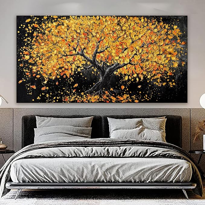 Canvas Wall Art Decor Large Wall Art Pictures for Living Room Artwork for Walls Black and Gold Wall Art Decor Tree of Life Wall Art Modern Wall Art Prints Art Work for Home Office Wall Decor 29" X 58"