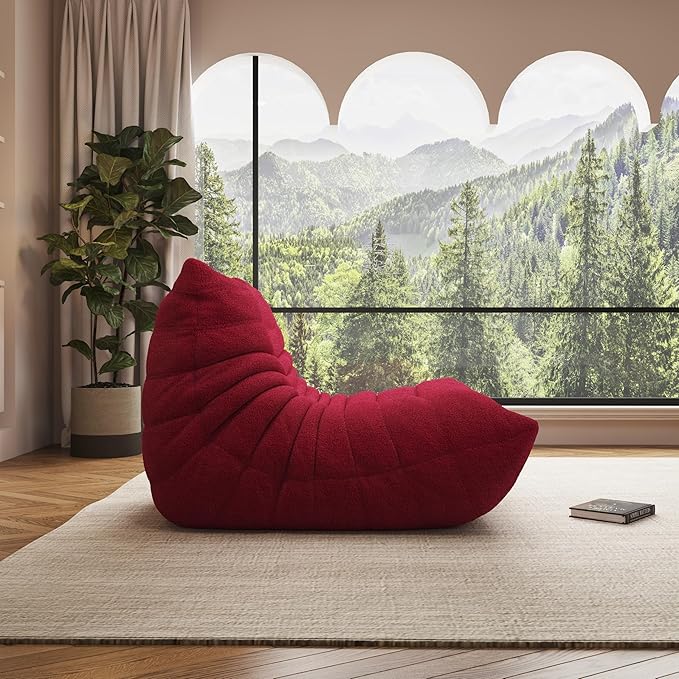 Bean Bag Chair, Oversized Bean Bag Chair for Living Room, Fireside Chair for Adults with Memory Foam Filled, Big Accent Sofa Lounge Floor Sofa for Gaming, Reading, No Assembly Required. (Burgundy)