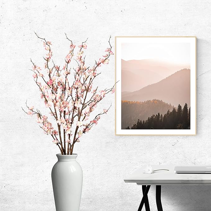 4Pcs Cherry Blossom Branches Artificial Flowers for Spring Summer Indoor Decoration,Faux Long Stem Artificial Flowers for Wedding Home Office Bedroom Party Table Centerpieces Decor (Pink)