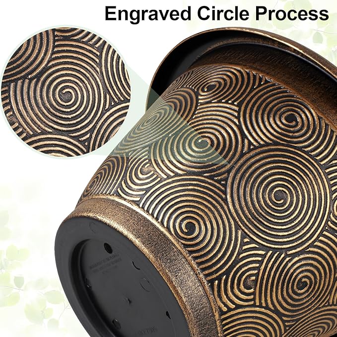 12 Inch Large Planter Pot for Plants Indoor Outdoor, 4 Pack Plastic Flower Pots with Drainage Hole & Tray, Modern Decorative Garden Pot with Saucer, Plant Container for House