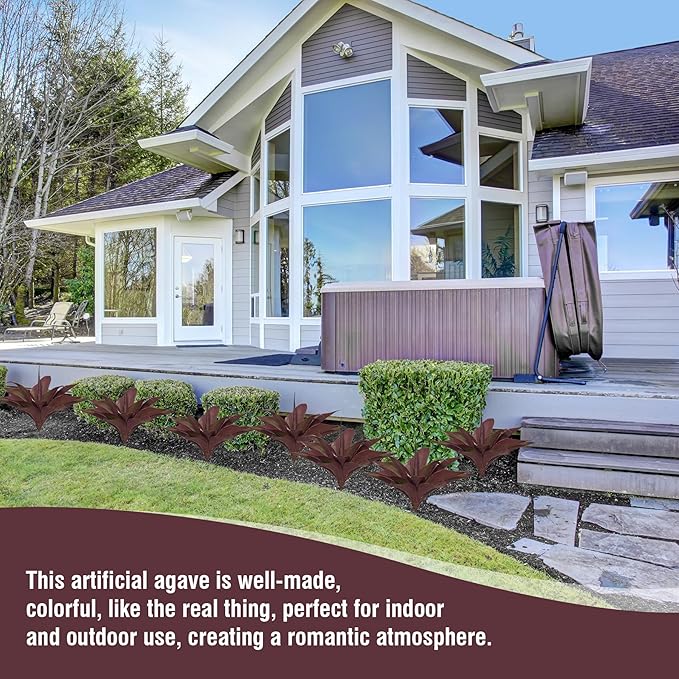 Fake Plants Artificial Agave Plants 13.8" Large UV Resistant Fake Agave Planters for Indoor and Outdoor Decorating Tropical Plant Succulents Greenery Indoor Decor(2Pack, Purple