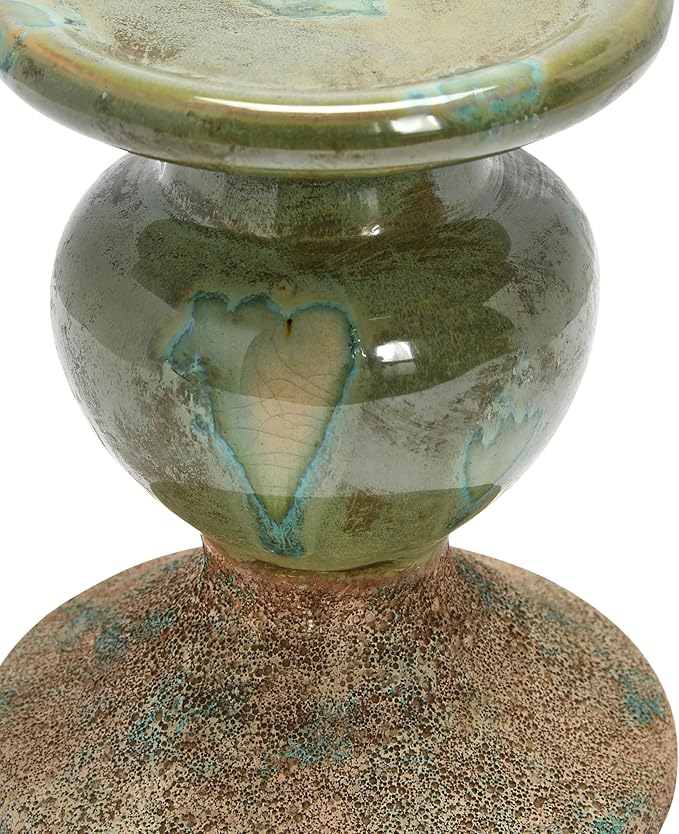 Creative Co-Op 2-Tone Sculptural Terracotta Pillar Candle Holder, Distressed Green
