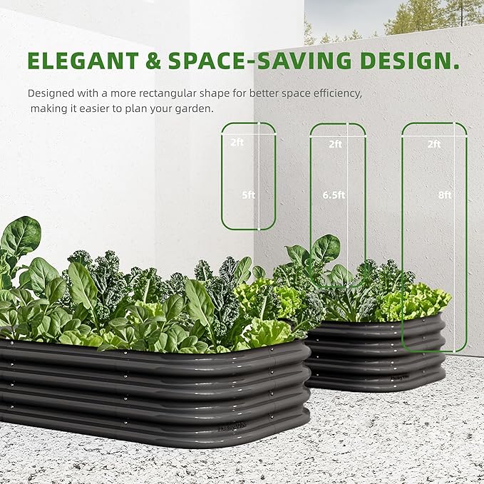 DaisyVibe Raised Garden Bed Kit, Planter Raised Garden Boxes Outdoor, Oval Large Metal Raised Garden Beds for Vegetables Flowers (Grey, 5ftx2ftx1ft)