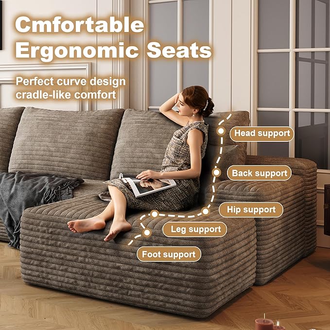 136" Sectional Couches for Living Room Modern Modular Sofa with L-Shape Couchs Upholstered Boneless Couch Deep Seat Sectional Couch with Chaise (Camel, Left Facing Chaise+3Seaters+Ottoman)