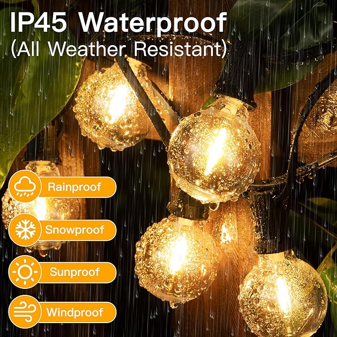 Cccinny Outdoor String Lights 25 FT G40 Globe String Lights with 13 Edison Plastic Bulbs(1 Spare), Waterproof Shatterproof Connectable Hanging Lights for Backyard Porch Balcony Party Xmas Decor