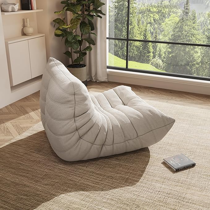 Bean Bag Chair, Oversized Bean Bag Chair for living Room, Fireside Chair for adults with Memory Foam Filled, Big Accent Sofa Lounge Floor Sofa for Gaming, Reading, Relax, No Assembly Required. (Beige)
