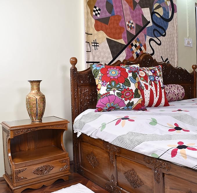 Floral Pillow Cover Handembroidered Wool 18x18 (Retro Floral Pillow Cover)