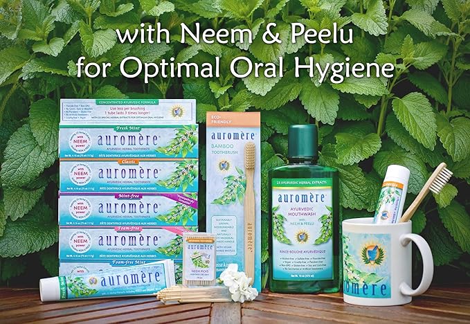 Auromere Ayurvedic Herbal Toothpaste, Mint Free - Vegan, Natural, Non GMO, Fluoride Free, Gluten Free, with Neem & Peelu (4.16 oz), 2 Pack