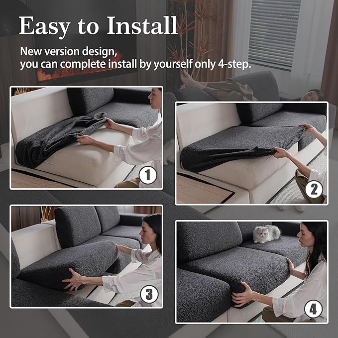 Couch Cushion Covers for Sectional Sofa, Stretch Soft Sofa Slipcovers Washable Wear-Resistant Universal Furniture Protector for Living Room(1 Piece Large Cover, Dark Gray)