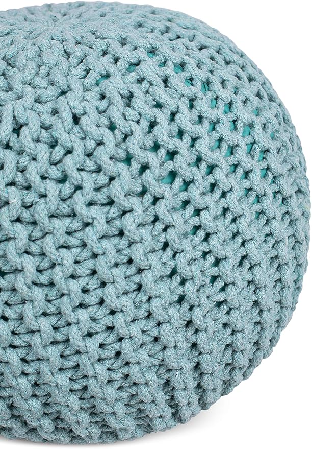 BIRDROCK HOME Round Pouf Ottoman | Cotton Braided Round Foot Stool | Bedroom and Living Room Poof | Sage Green Boho Ottoman | Pouf Foot Rest