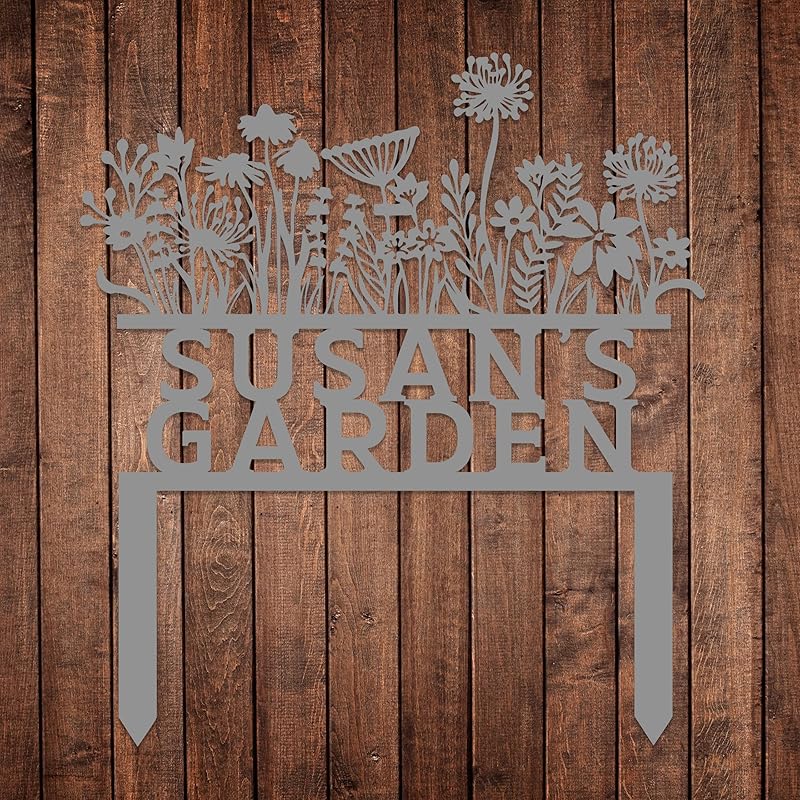 Custom Flowers Metal Garden Decor, Sign for Flower Beds, Personalized Flowers Garden Sign with Stakes, Metal Yard Art, Gift for Grandmother, Patio Decor, Farmhouse Decorations, Mom Gift