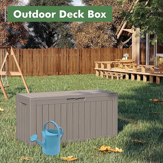 72 Gallon Deck Box Lockable Resin Outdoor Storage Box waterproof Outdoor Container for Patio Furniture Cushions, Pillow
