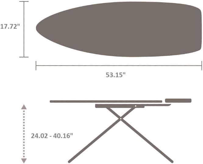 Brabantia Size D Ironing Board (53x18 in) Heat Resistant Parking Zone, Silver Frame, Non-Slip Feet, Suitable for Sit Down Ironing (Spring Bubbles)