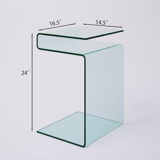 Glass Nightstand,Side Table,S-Shaped End Table for Living Room,Bedside Table for Bedroom (Clear)
