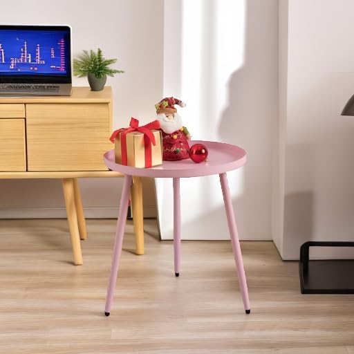 AOJEZOR Side Table: End Table for Any Room - Round Side Tables for Small Spaces - Pink with 3 Legged